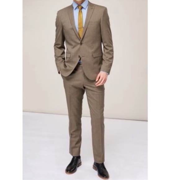 Taupe Textured Slim Fit Suit Set - Picture 7 of 12